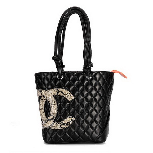7A Discount Chanel Cambon Shoulder Bags 25167 Black-Snake Middle